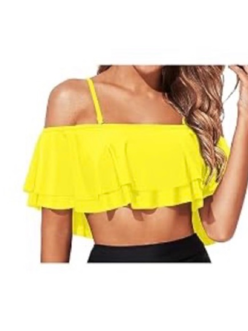 NWT Tempt Me Yellow Ruffle Tankini Swimsuit Top Size XL